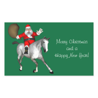 Santa Claus Riding A Grey Horse Rectangular Sticker