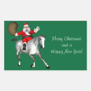 Santa Claus Riding A Grey Horse Rectangular Sticker