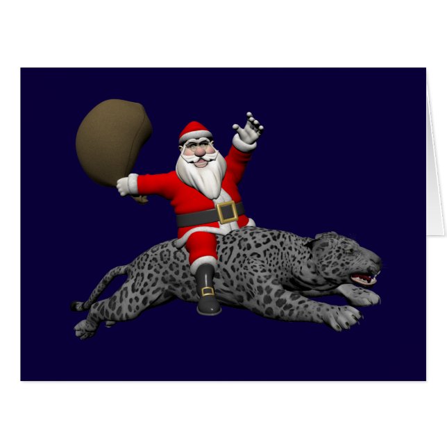 Santa Claus Riding A Grey Panther Cards (Front Horizontal)