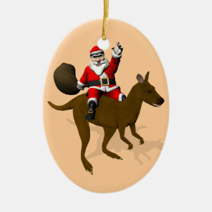 Santa Claus Riding A Kangaroo Ceramic Ornament