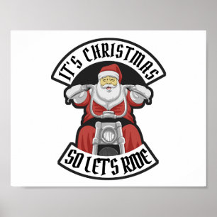 Santa Claus riding a motorcycle Poster