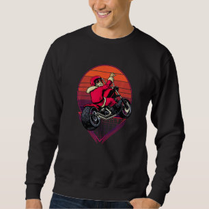 Santa Claus Riding a Motorcycle Retro Sunset  Chri Sweatshirt