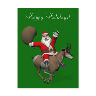 Santa Claus Riding A Pronghorn Holiday Postcard