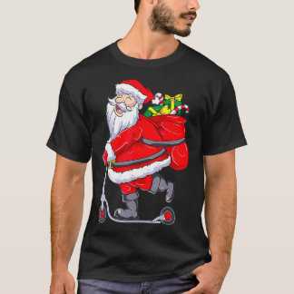 Santa Claus Riding a Push Scooter Funny Christmas T-Shirt