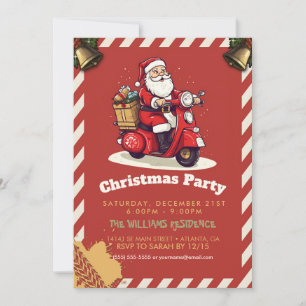 Santa claus riding a scooter invitation