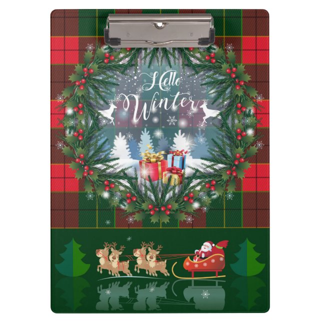 Santa Claus riding a sleigh in led by reindeers Clipboard (Front)