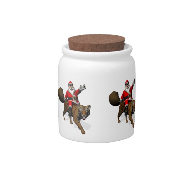 Santa Claus Riding A Tiger Candy Jar (Front)