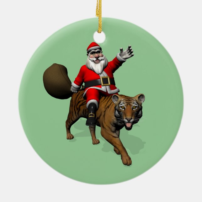 Santa Claus Riding A Tiger Ceramic Ornament (Back)