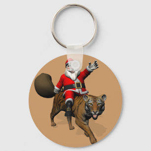 Santa Claus Riding A Tiger Keychain