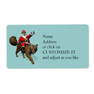 Santa Claus Riding A Tiger Label