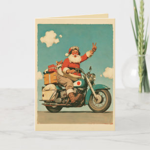 Santa Claus Riding a Vintage Christmas Motorcycle Card