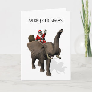 Santa Claus Riding An Elephant Holiday Card