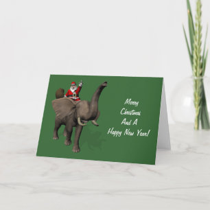 Santa Claus Riding An Elephant Holiday Card