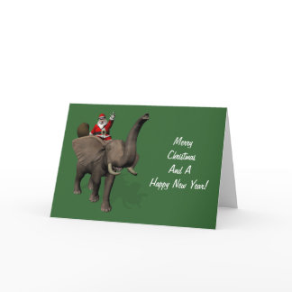 Santa Claus Riding An Elephant Holiday Card