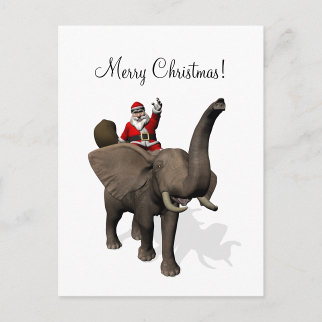 Santa Claus Riding An Elephant Holiday Postcard (Front)