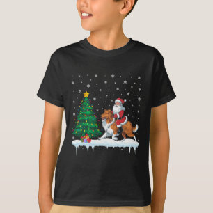 Santa Claus Riding Bearded Collie Dog Boys Girls C T-Shirt