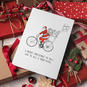 Santa Claus Riding Bicycle Cycling Christmas Holiday Card