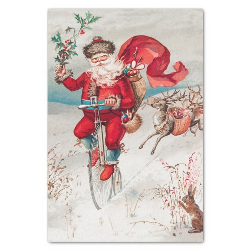 Santa Claus Riding Bicycle Reindeer and Rabbit Tissue Paper