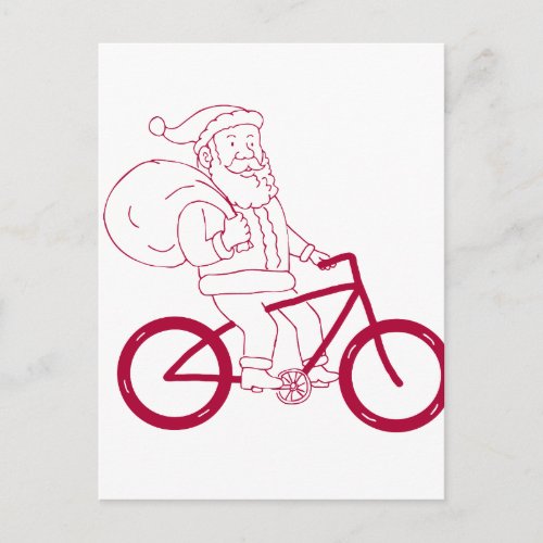 Santa Claus Riding Bicycle Side Cartoon Holiday Postcard