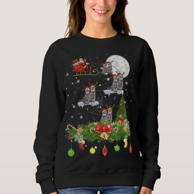 Santa Claus Riding Cat Reindeer Sleigh Xmas day Sweatshirt (Front)