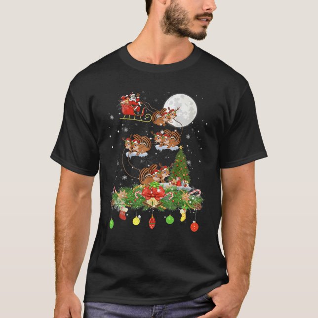 Santa Claus Riding Chipmun Reindeer Sleigh Xmas T-Shirt (Front)