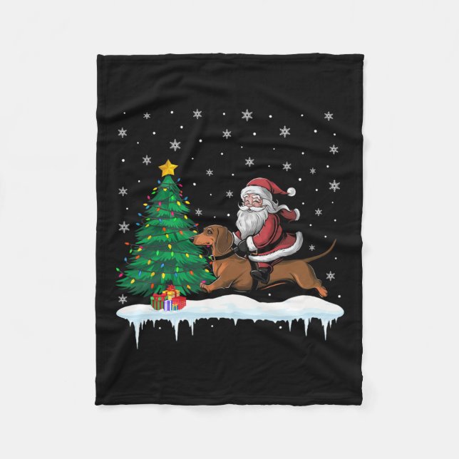 Santa Claus Riding Dachshund Dog Boys Girls Kids C Fleece Blanket (Front)