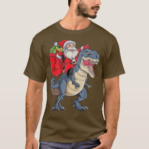 Santa Claus Riding Dinosaur Merry Christmas Happy  T-Shirt