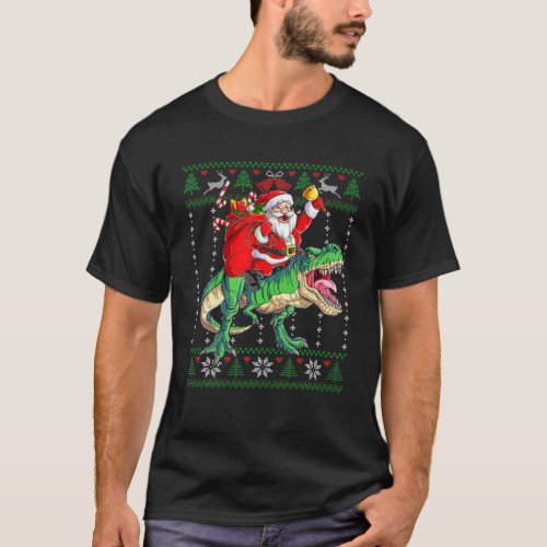 Santa Claus Riding Dinosaur Rex Christmas T_Shirt