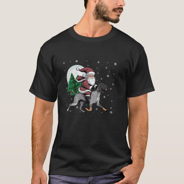 Santa Claus Riding German Shorthaired Pointer Dog  T-Shirt (Front)