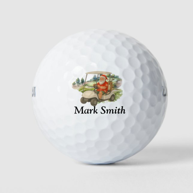 Santa Claus riding golf cart with gifts Golf Balls (Front)
