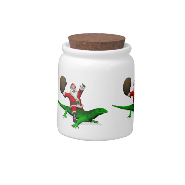Santa Claus Riding Green Lizard Candy Jar (Left)