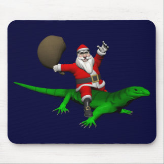 Santa Claus Riding Green Lizard Mouse Pad