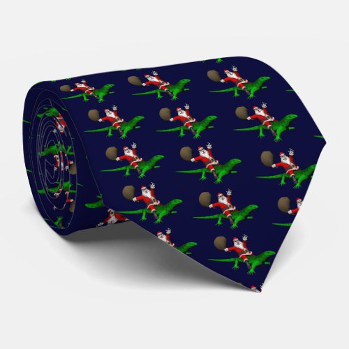 Santa Claus Riding Green Lizard Tie