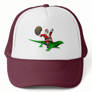 Santa Claus Riding Green Lizard Trucker Hat
