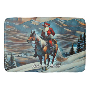 Santa Claus Riding Horse Christmas Bath Mat