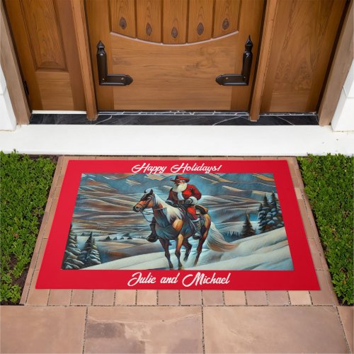 Santa Claus Riding Horse Christmas Doormat