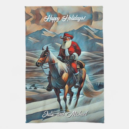 Santa Claus Riding Horse Christmas Kitchen Towel