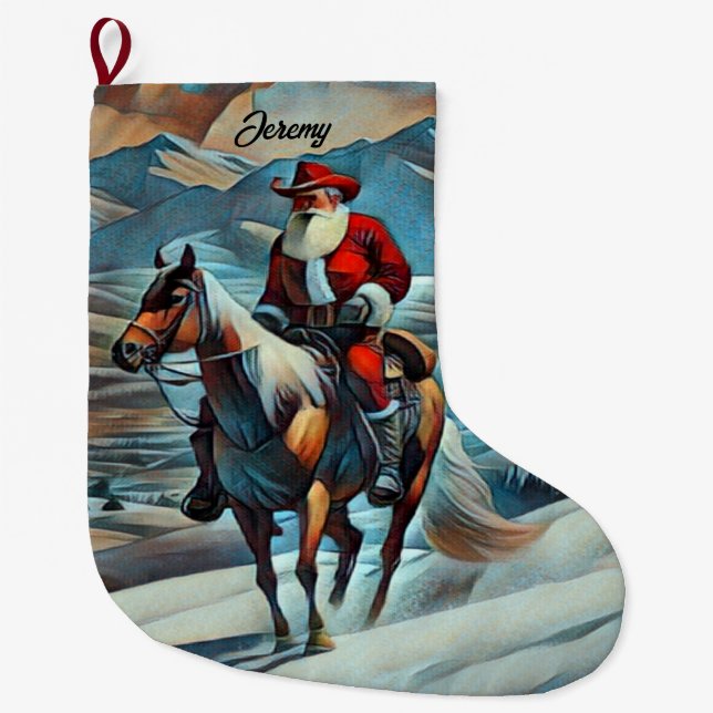  Santa Claus Riding Horse Christmas Large Christmas Stocking (Front)