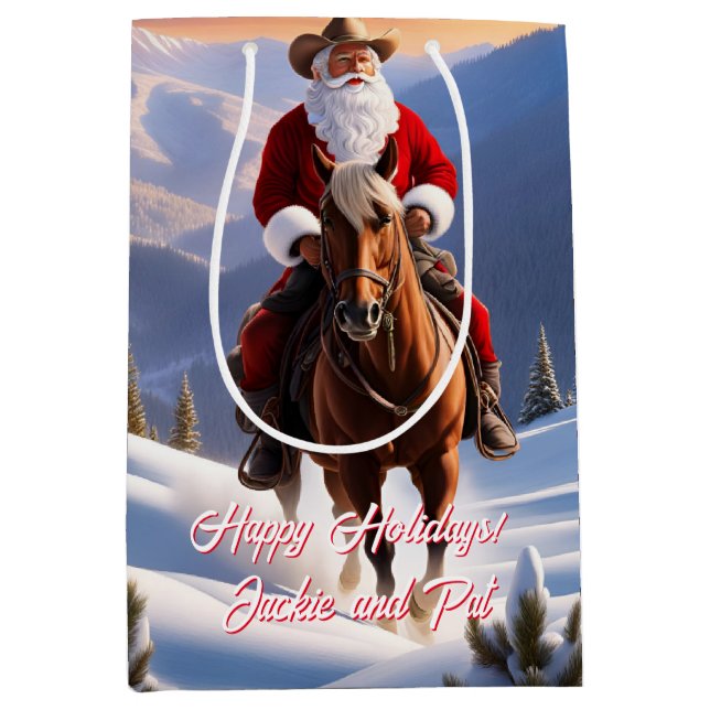 Santa Claus Riding Horse Christmas Medium Gift Bag (Front)