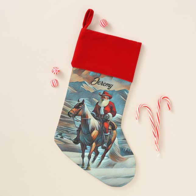  Santa Claus Riding Horse Christmas Stocking (Front)