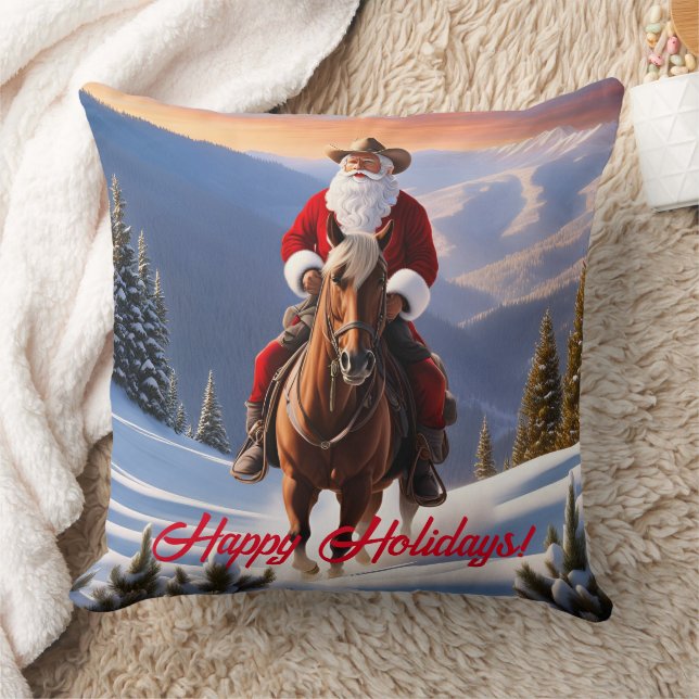 Santa Claus Riding Horse Christmas Throw Pillow (Blanket)