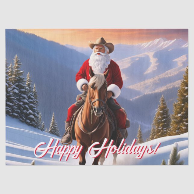 Santa Claus Riding Horse Christmas Tissue Paper (Front)