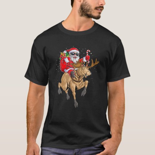 Santa Claus Riding Moose Christmas Funny Pajama Xm T_Shirt