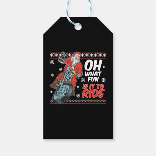 santa claus riding motorcycle christmas gift tags