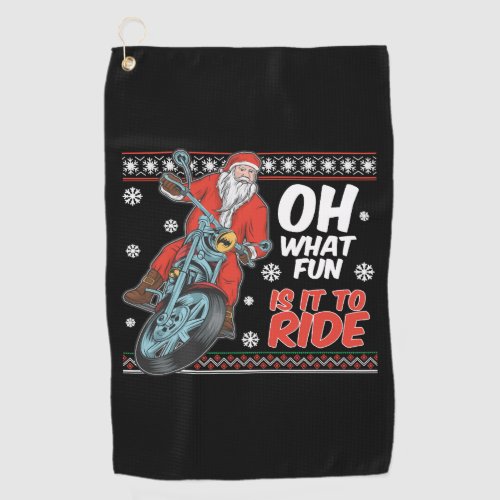 santa claus riding motorcycle christmas golf towel