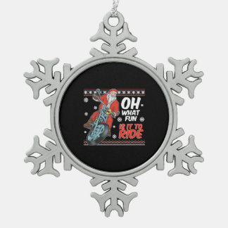 santa claus riding motorcycle christmas snowflake pewter christmas ornament