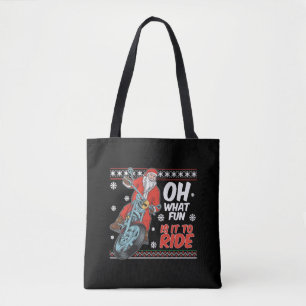 santa claus riding motorcycle christmas tote bag