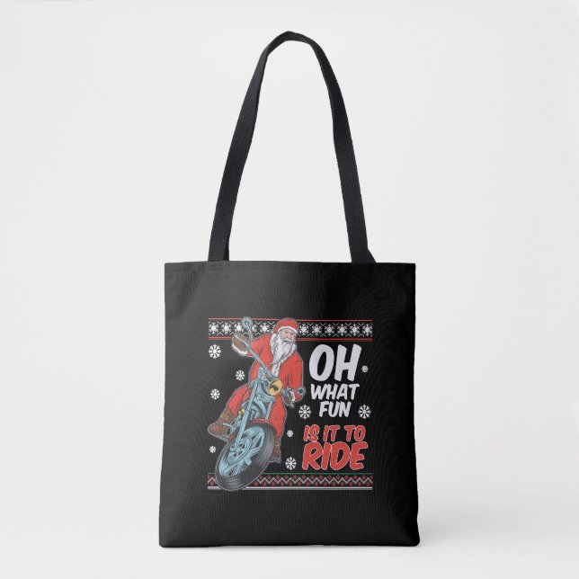 santa claus riding motorcycle christmas tote bag (Front)