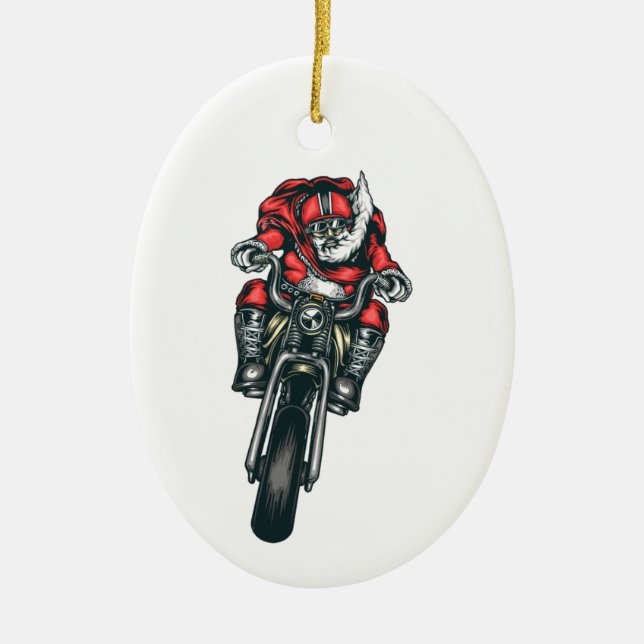 Santa Claus Riding Motorcycle Holiday Ornament (Front)
