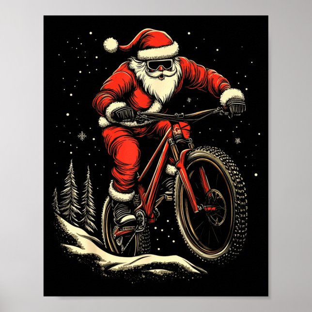 Santa Claus Riding Mountain Bike Christmas Funny M Poster (Front)